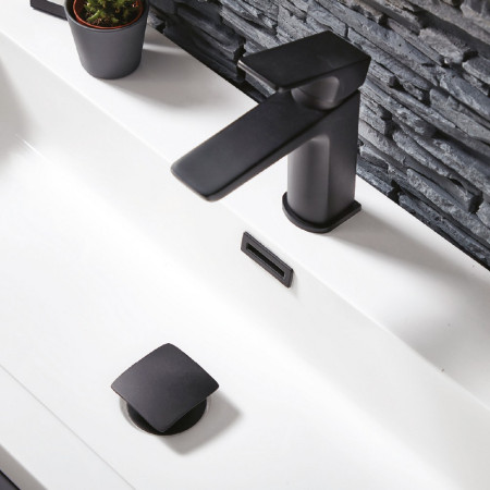 BLACK241ORB Scudo Muro Mono Basin Mixer with Push Waste in Matt Black Lifestyle