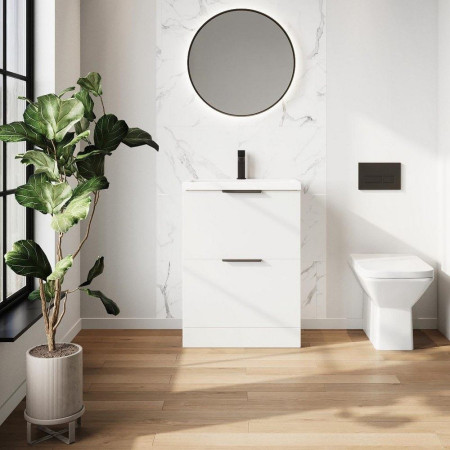 MUROPLUS-2DRW600FS-WHITE/BASIN-615-365-CER Scudo Muro Plus Floorstanding 600mm Gloss White Vanity Unit with Basin Lifestyle