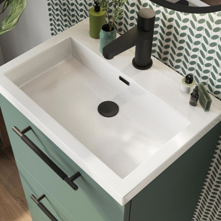 Scudo Muro Plus Floorstanding 600mm Reed Green Vanity Unit with Basin and Black Tap