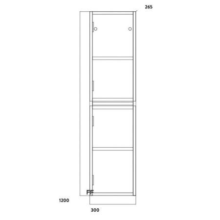 MURO-TALLBOY-GWTE Scudo Muro Wall Hung 1200mm Tall Boy Unit in Gloss White Line Drawing