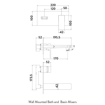 TAP249 Scudo Muro Wall Mounted Bath Mixer in Chrome Line Drawing