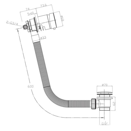 WASTE102 Scudo Overflow Bath Filler with Waste in Chrome Line Drawing