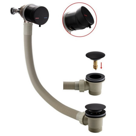 Scudo Overflow Bath Filler with Waste in Matt Black