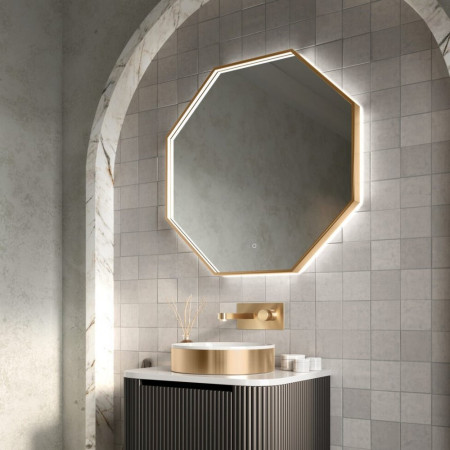 MIRROR018 Scudo Passa 800 x 800mm LED Brushed Brass Bathroom Mirror Side View