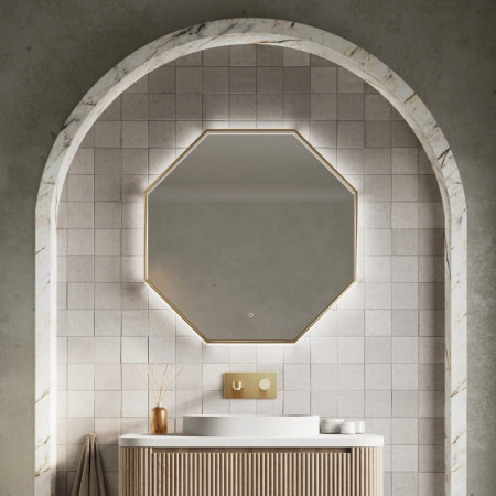 Scudo Passa 800 x 800mm LED Brushed Brass Bathroom Mirror