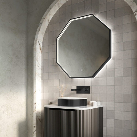 MIRROR015 Scudo Passa 600 x 600mm LED Matt Black Bathroom Mirror Side View