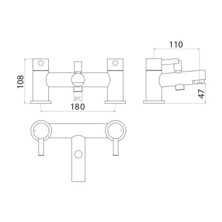 TAP103 Scudo Premier Bath Shower Mixer in Chrome Line Drawing