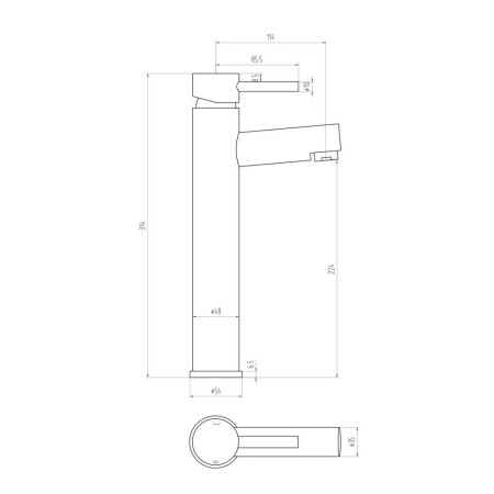 TAP104 Scudo Premier Tall Basin Mixer in Chrome Line Drawing