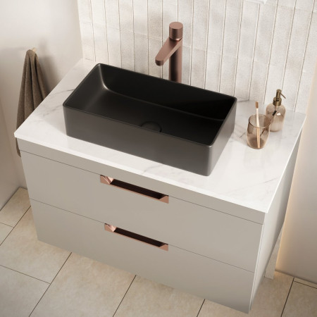 VESSEL004 Scudo Riviera 460mm Countertop Black Rectangular Basin Lifestyle