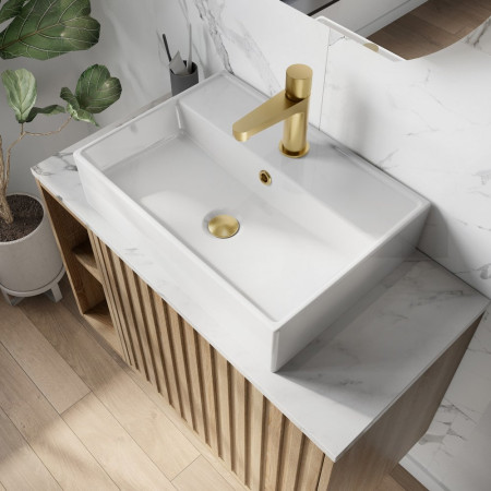 VESSEL002 Scudo Riviera 560mm Countertop Wall Hung Gloss White Basin Lifestyle