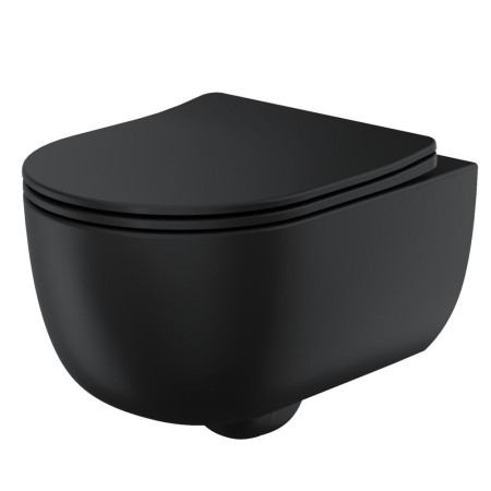 Scudo Riviera Rimless Matt Black Round Wall Hung Pan and Seat