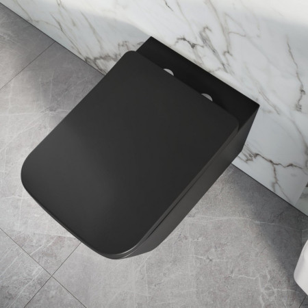 WH-SQ-BLK Scudo Riviera Rimless Matt Black Square Wall Hung Pan and Seat Top View