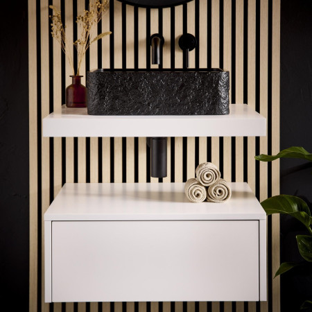 ROK-REC-400X280-BLACK Scudo Rok Rectangular Countertop Basin in Black with Bottle Trap & Core Tap