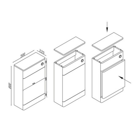 ROSSINI08 Scudo Rossini 500mm Back to Wall WC Unit in Gloss Pebble Grey Line Drawing