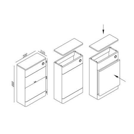 ROSSINI07 Scudo Rossini 500mm Back to Wall WC Unit in Gloss White Line Drawing