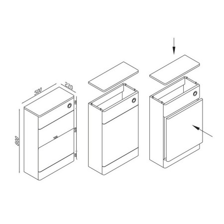 ROSSINI09 Scudo Rossini 500mm Back to Wall WC Unit in Gloss Wolf Grey Line Drawing
