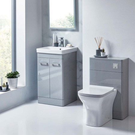 ROSSINI03/DEEP500 Scudo Rossini Floorstanding 500mm Vanity Unit & Basin in Gloss Pebble Grey Lifestyle