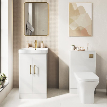 ROSSINI02/DEEP500 Scudo Rossini Floorstanding 500mm Vanity Unit & Basin in Gloss White with Fluted Basin