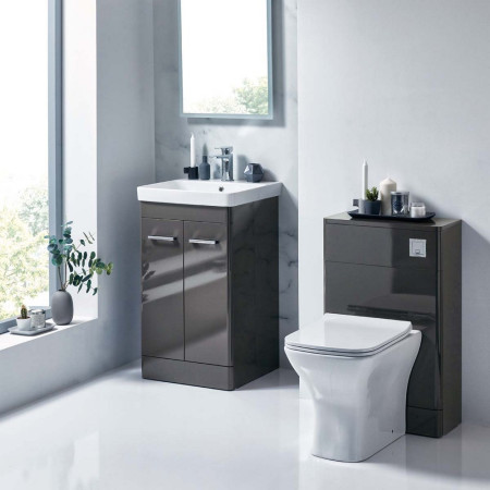 ROSSINI05/DEEP500 Scudo Rossini Floorstanding 500mm Vanity Unit & Basin in Gloss Wolf Grey Lifestyle