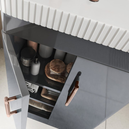 ROSSINI05/DEEP500 Scudo Rossini Floorstanding 500mm Vanity Unit & Basin in Gloss Wolf Grey with Brushed Bronze Handles