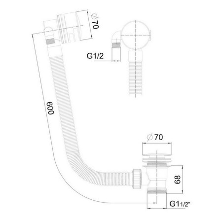 WASTE89P Scudo Round Bath Filler with Waste and Overflow in Chrome Line Drawing