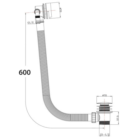 WASTE101ORB Scudo Round Bath Filler with Waste and Overflow in Matt Black Line Drawing