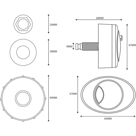BLACKPUSHBUTTON-CISTERN002 Scudo Round Black Push Button Line Drawing