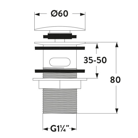 WASTE88 Scudo Round Dome Slotted Sprung Easy Clean Basin Waste in Chrome Line Drawing