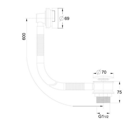 WASTE90 Scudo Round Easy Clean Bath Sprung Waste Line Drawing