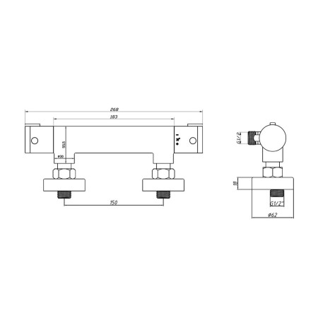 BARVALVE002 Scudo Round Premium Exposed Bar Shower Valve in Chrome Line Drawing