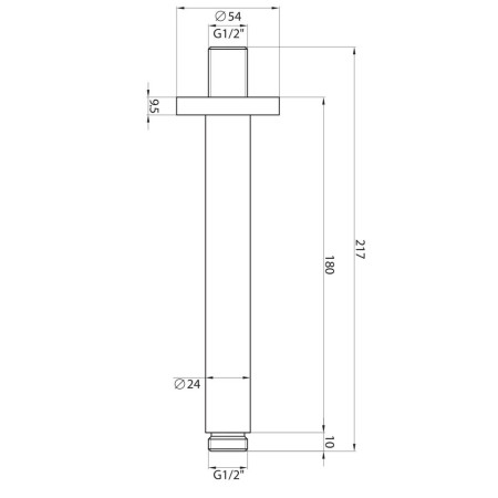 BLACK015ORB Scudo Rounded Ceiling Mounted Shower Arm in Black Line Drawing