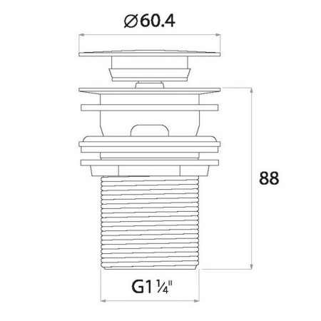WASTE91 Scudo Rounded Dome Unslotted Sprung Basin Waste in Chrome Line Drawing
