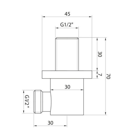 OUT002 Scudo Rounded Outlet Elbow in Chrome Line Drawing