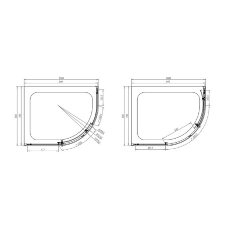 S6-GLASS010 Scudo S6 1000 x 800mm Offset Quadrant Shower Enclosure in Chrome (2)