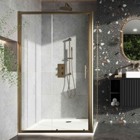 Scudo S6 1000mm Sliding Shower Door in Brushed Brass