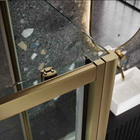 S6-BBGLASS013 Scudo S6 1000mm Sliding Shower Door in Brushed Brass Slider Mechanism Close Up