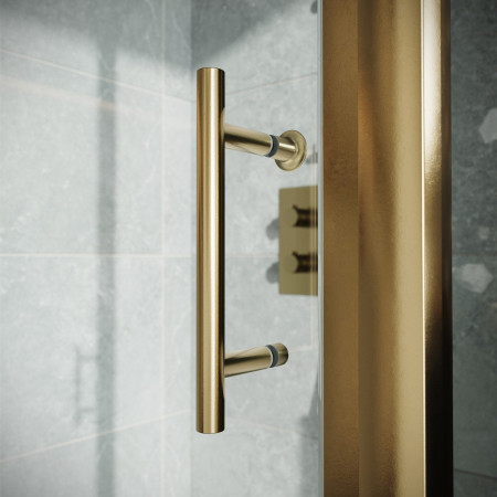 S6-BBGLASS015 Scudo S6 1200mm Sliding Shower Door in Brushed Brass Handle Close Up