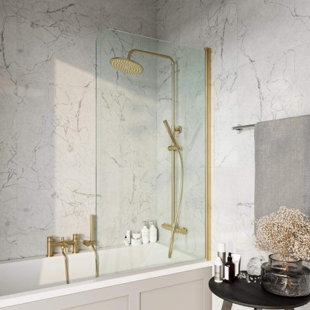 Scudo S6 1400 x 800mm Brushed Brass Radius Bath Screen