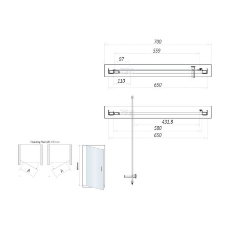 S6-GLASS017 Scudo S6 700mm Pivot Shower Door in Chrome (2)