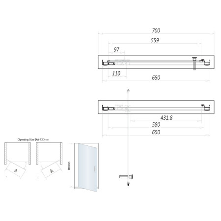 S6-GLASS017 Scudo S6 700mm Pivot Shower Door in Chrome Line Drawing