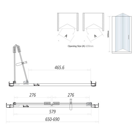 S6-GLASS021 Scudo S6 700mm Semi Frameless Bifold Shower Door in Chrome Line Drawing