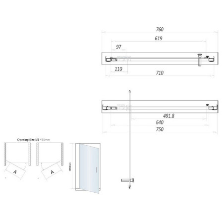 S6-GLASS018 Scudo S6 760mm Pivot Shower Door in Chrome Line Drawing