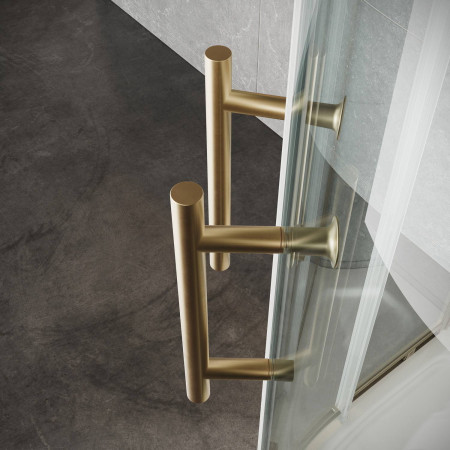 S6-BBGLASS001 Scudo S6 800mm Double Door Quadrant Shower Enclosure in Brushed Brass Double Handles Close Up