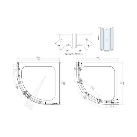 S6-GLASS001 Scudo S6 800mm Double Door Quadrant Shower Enclosure in Chrome (2)