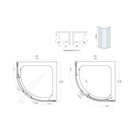 S6-GLASS007 Scudo S6 800mm Quadrant Shower Enclosure in Chrome (2)