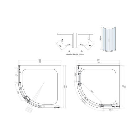 S6-GLASS002 Scudo S6 900mm Double Door Quadrant Shower Enclosure in Chrome (2)