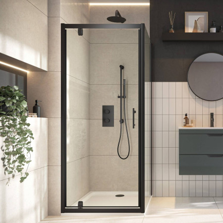 Scudo S6 900mm Pivot Shower Door in Black