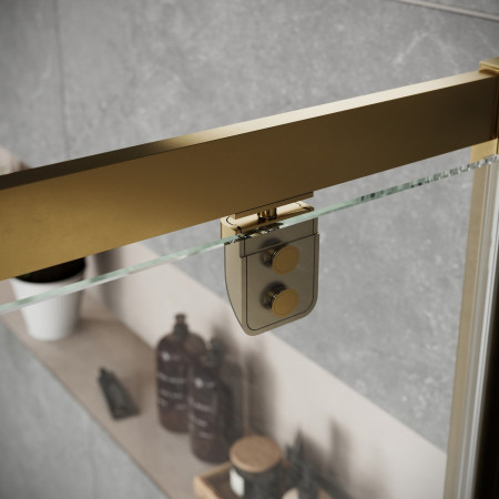 S6-BBGLASS020 Scudo S6 900mm Pivot Shower Door in Brushed Brass Close Up