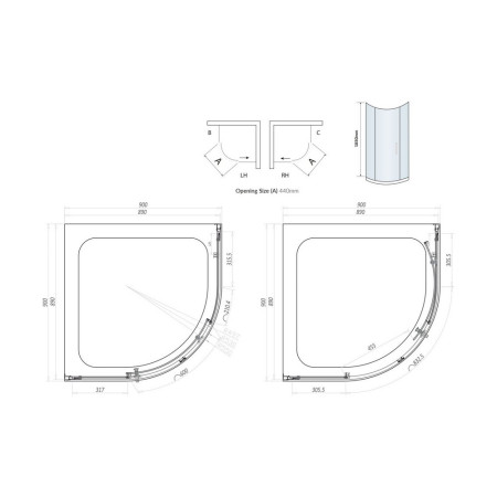 S6-GLASS008 Scudo S6 900mm Quadrant Shower Enclosure in Chrome (2)