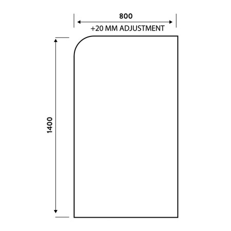 BLACKSCREEN010 Scudo S6 Black Radius Edge 1400 x 800mm Bath Screen Dimensions